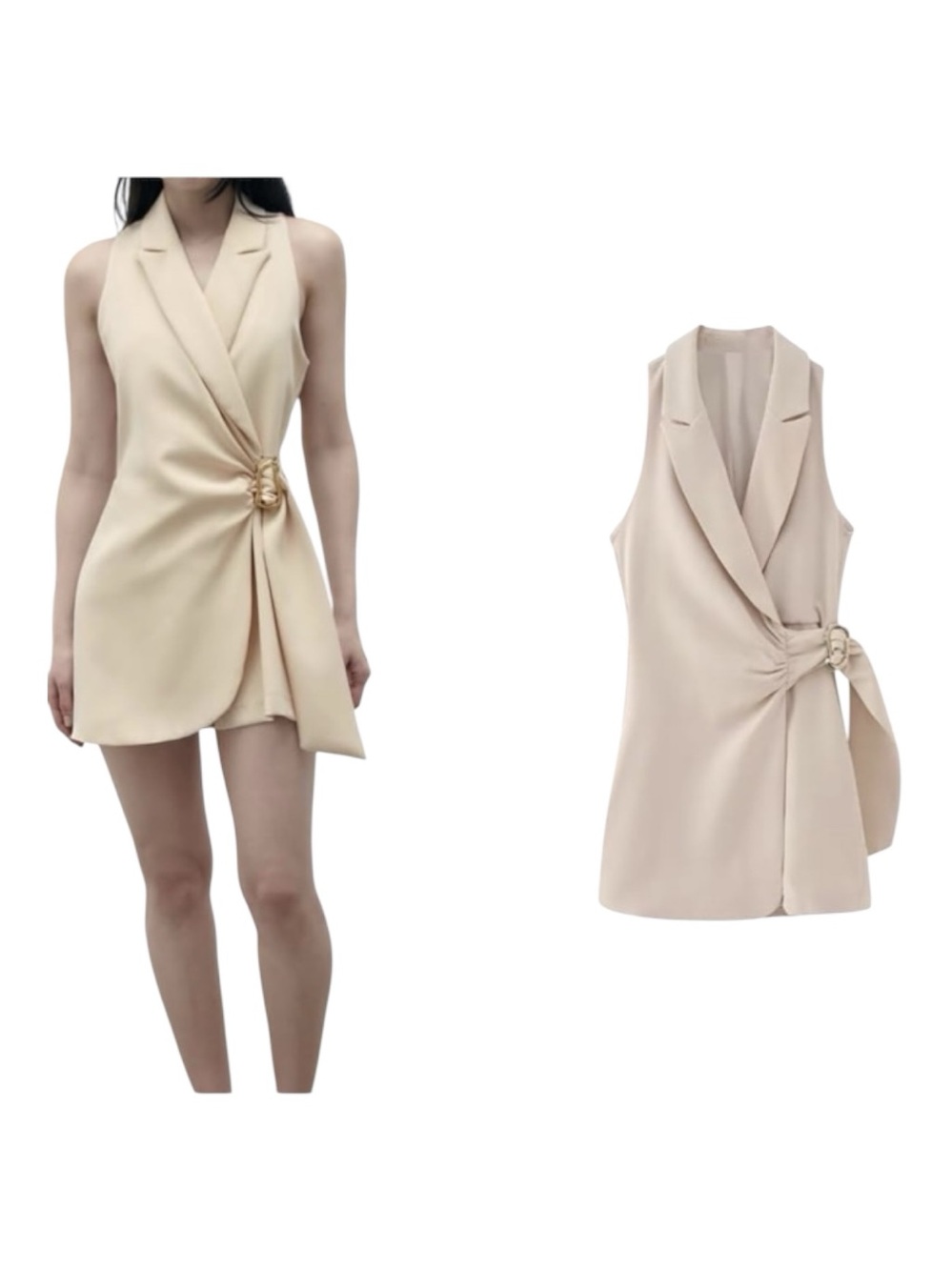 Zara Cream Sleeveless Wrap Jumpsuit With Side Buckle Detail